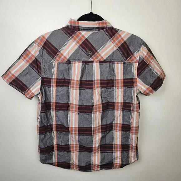 Prana Men's Orange Brown Plaid Lukas Shirt Short Sleeve Button Front Size Small - Picture 8 of 9